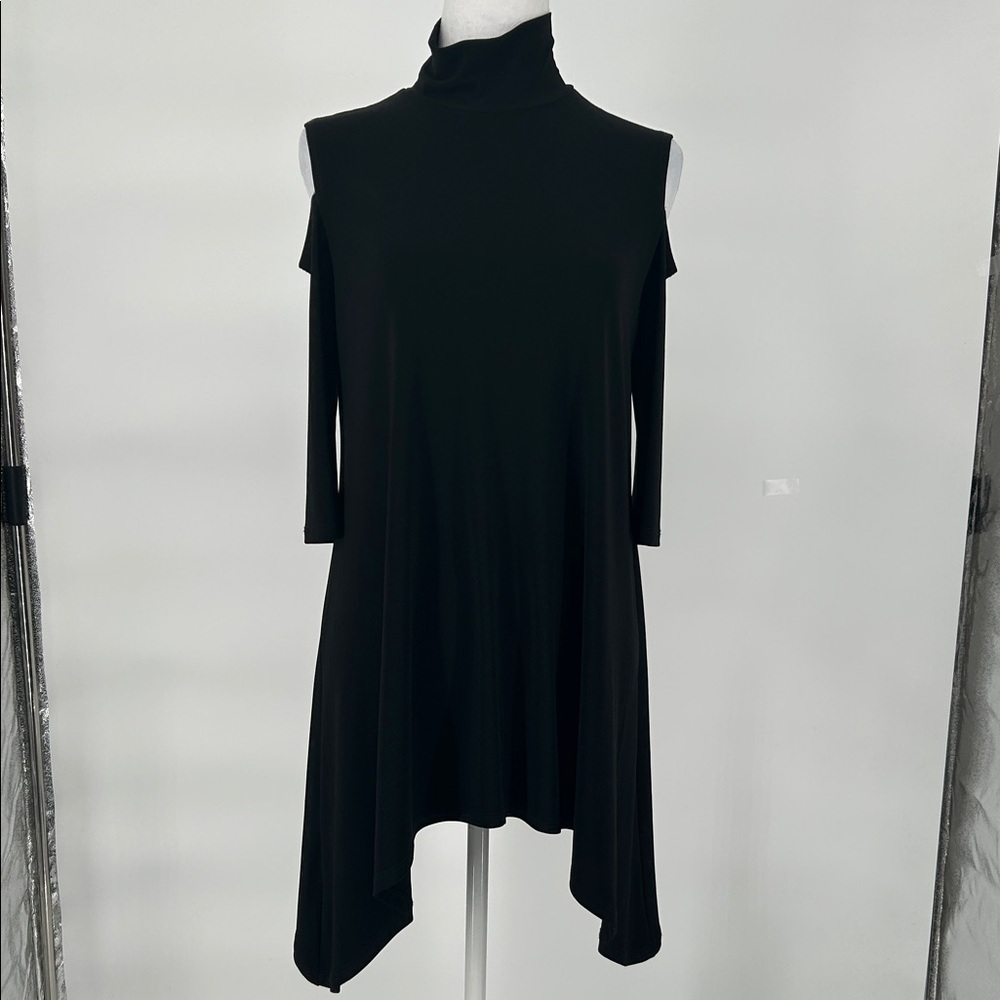 Joseph Ribkoff Black Cold Shoulder Mock, Neck Tunic,Size 8
